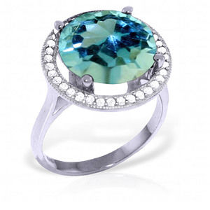 14K. GOLD RING WITH NATURAL DIAMONDS & BLUE TOPAZ (White Gold)